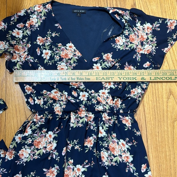 As U Wish Womens Large Short Sleeve Dress Elastic Waist with Belt Floral - Picture 9 of 12